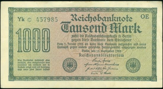 Nemecko republika 1918  1933 1000 Marka - B7068 | antikvariat - detail bankovky