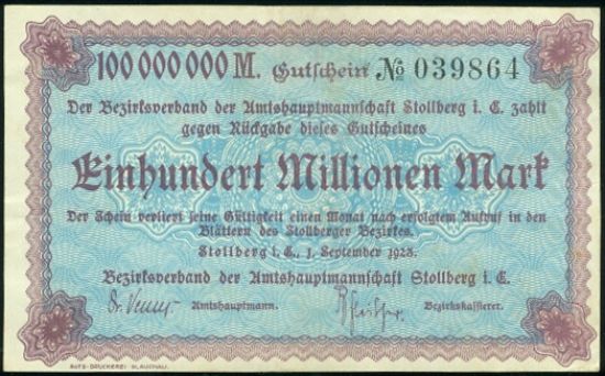 100 Mio Marek - A9256 | antikvariat - detail bankovky