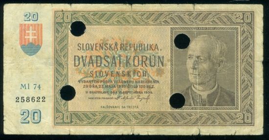 20 Koruna 1939 - 9501 | antikvariat - detail bankovky