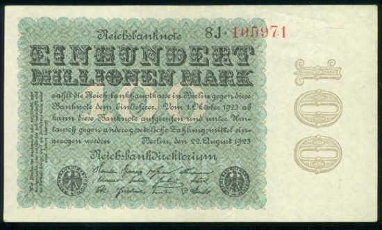 100 Mio Marek 1923 - 9520 | antikvariat - detail bankovky