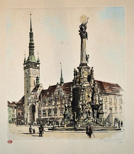 Olomouc   Horni namesti s radnici a Sloupem Nejsvetejsi trojice - Rohling  Vladislav | antikvariat - detail grafiky