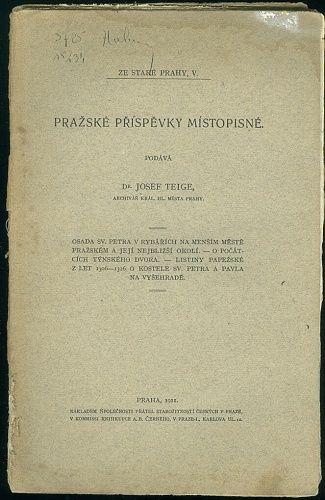 Prazske prispevky mistopisne  Ze stare Praha V - Teige Josef Dr | antikvariat - detail knihy