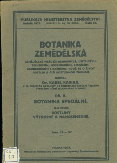 Botanika zemedelska II dil  Botanika specialni cast I  Rostliny vytrusne a nahosemenne - Kavina Karel Dr | antikvariat - detail knihy