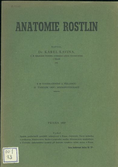 Anatomie rostlin - Kavina Karel Dr | antikvariat - detail knihy