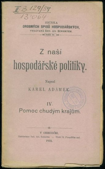 Pomoc chudym krajum  Z nasi hospodarske politiky IV - Adamek Karel | antikvariat - detail knihy