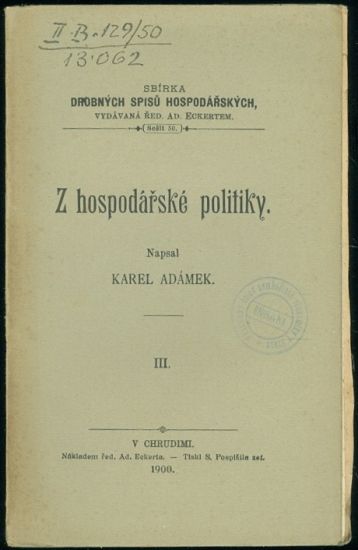 Z hospodarske politiky III - Adamek Karel | antikvariat - detail knihy