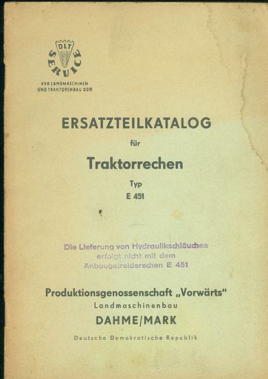 Ersatzteilkatalog fur Traktorrechen Typ E 451 | antikvariat - detail knihy