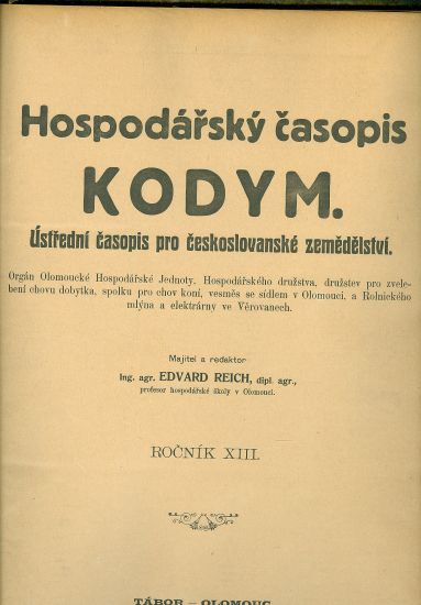 Kodym  hospodarsky casopis roc XIII | antikvariat - detail knihy