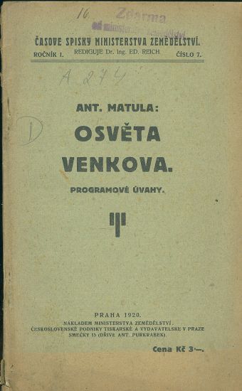 Osveta venkova  Programove uvahy - Matula Ant | antikvariat - detail knihy