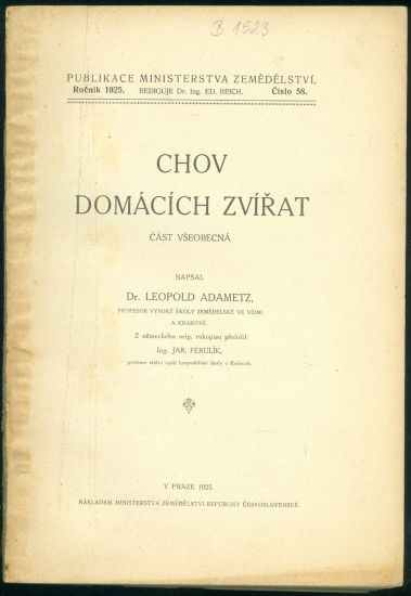 Chov domacich zvirat  cast vseobecna - Adametz Leopold Dr | antikvariat - detail knihy