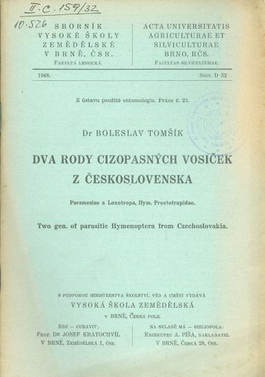 Dva rody cizopasnych vosicek z Ceskoslovenska - Tomsik Boleslav | antikvariat - detail knihy