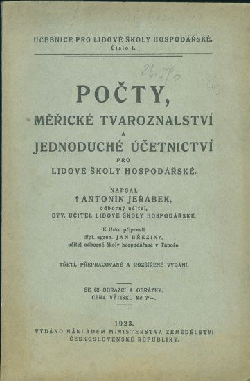 Pocty mericke tvaroslovi a jednoduche ucetnictvi pro lidopve skoly hospodarske - Jerabek Antonin | antikvariat - detail knihy