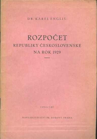 Rozpocek Republiky ceskoslovenske na rok 1929 - Englis Karel | antikvariat - detail knihy