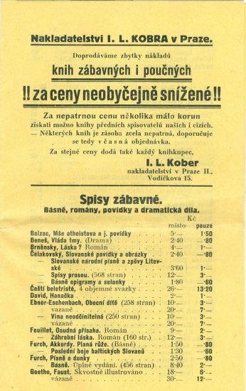 Nabidkovy katalog knih nakladatelstvi Solc a Simacek a I L Kober Praha | antikvariat - detail knihy