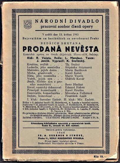 Prodana nevesta  Komicka opera ve trech dejstvich - Smetana Bedrich | antikvariat - detail knihy