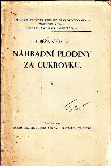 Nahradni plodiny za cukrovku obeznik c3 | antikvariat - detail knihy