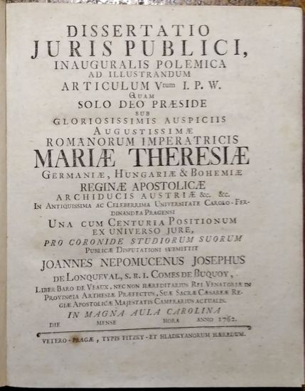 Dissertatio Iuris Publici Inauguralis Polemica Ad Illustrandum Articulum Vtum I P W - Buquoy Johann N de | antikvariat - detail knihy