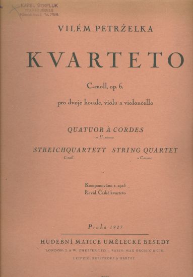 Kvarteto C  moll op 6 - Petrzelka Vilem | antikvariat - detail knihy