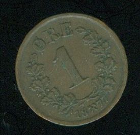 Norsko Oskar II  1 Ore 1877 R - B937 | antikvariat - detail numismatiky