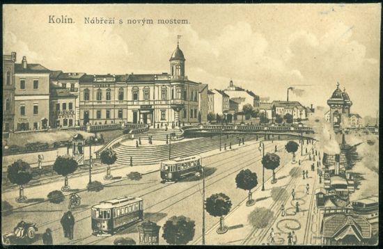 Kolin  Nabrezi s novym mostem | antikvariat - detail pohlednice