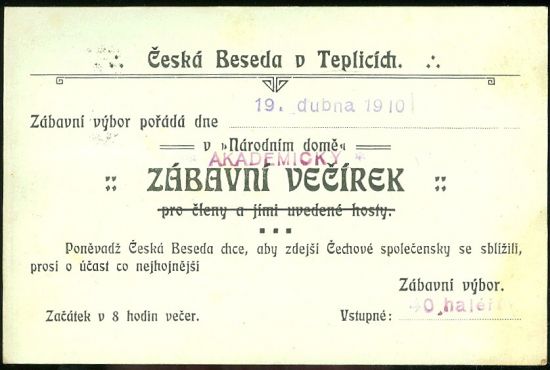 Ceska Beseda v Teplicich  Zabavni vecirek | antikvariat - detail pohlednice