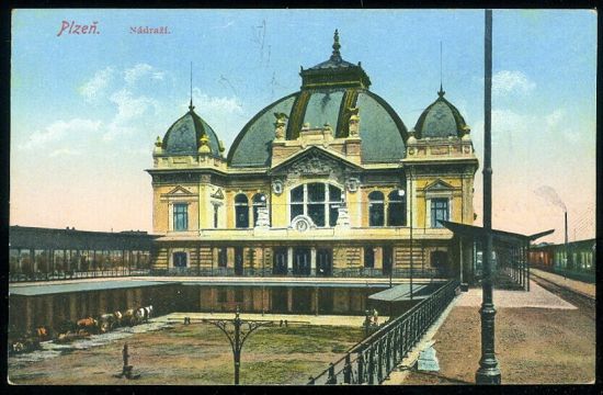 Plzen  nadrazi | antikvariat - detail pohlednice