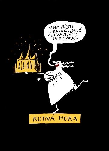 Kutna Hory  Vidim mesto velike jehoz slava hvezd se dotyka  - Cerne bavlnene tricko podle navrhu Pavla Koutskeho | antikvariat - detail tricka