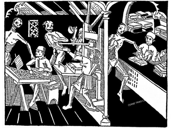 Knihtisk  tricko s potiskem | antikvariat - detail tricka